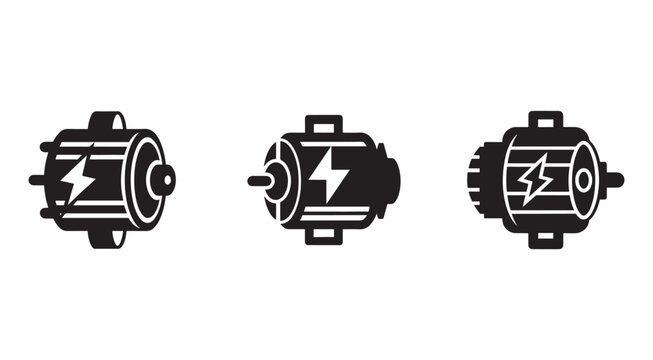 Electric motor icons with lightning bolts on them for energy and power concepts  industrial and technology symbols
