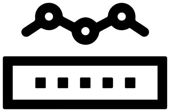 Minimalist black line icon set of box and whisker plot and gear mechanism on white background for data analysis and statistics