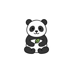 Naklejka premium Simple Cartoon Panda Bear Holding Leaf.
