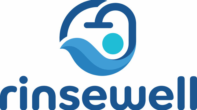 The RinseWell logo embodies a clean and modern design, merging water imagery with contemporary branding, highlighting freshness, clarity, and innovation related to water services.