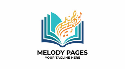 Obraz premium This vibrant book cover design creatively merges elements of music and literature, featuring an open book from which musical notes and sound waves radiate, symbolizing creativity.
