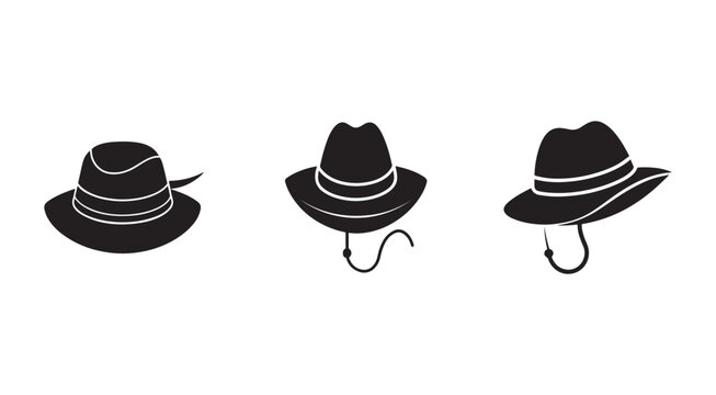 Set of three different cowboy hats with chin straps and bands  isolated on white background