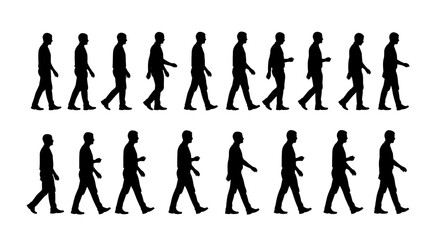 Obraz premium A sequence of human walking silhouettes showing step-by-step motion progression.
