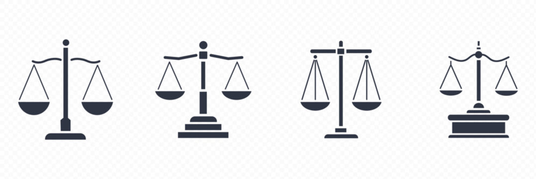 Modern Justice Scale Icons Set &ndash; Minimal Legal Balance Symbols Collection, Law and Order Concept, Court System, Lawyer Tools, Clean Elegant Vector Illustration for Legal Design