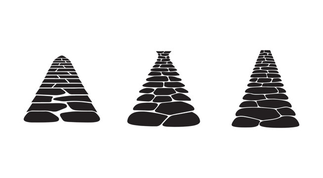 Stone path road way perspective illustrations  three different types of cobblestone roads stretching out into the distance