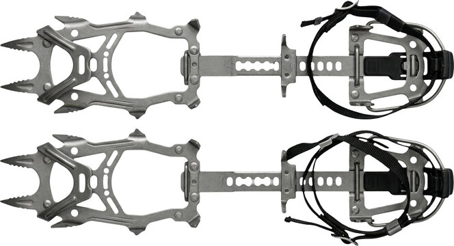 Professional ice climbing crampons isolated on transparent background