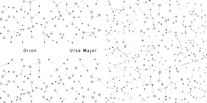 Constellation map featuring orion and ursa major against a white background