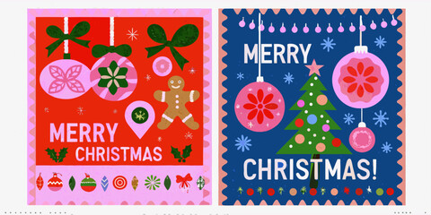 Festive christmas card designs with ornaments trees and holiday greetings © Bithi
