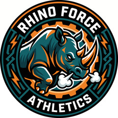 An aggressive rhino logo for Rhino Force Athletics, symbolizing strength, determination, and resilience in the world of sports and fitness, appealing to athletes and trainers. © James