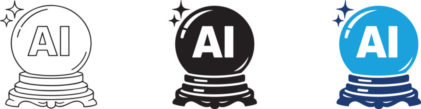 Vector AI icon of a crystal ball representing artificial intelligence and the future on white background.