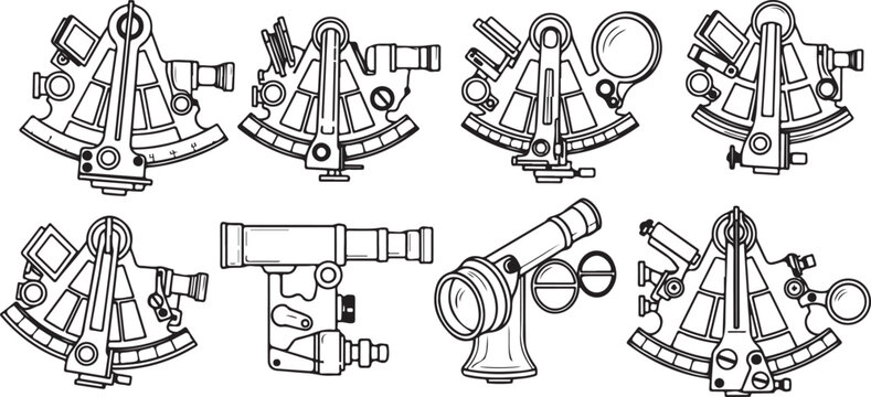 A collection of intricate mechanical drawing templates and drafting tools Vector