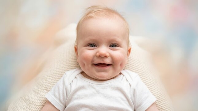 A Delightful Baby Portrait Featuring a Joyful Smile with Charming Dimples