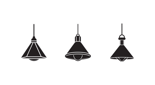 Three black pendant light fixtures with white outlines hanging from ceiling  modern lighting design elements