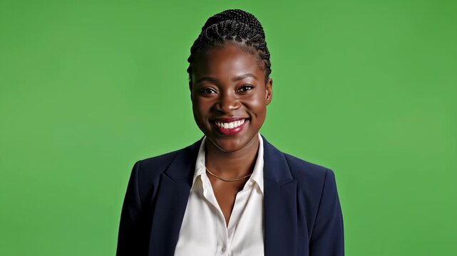 Confident Black Businesswoman Smiling against Green Background