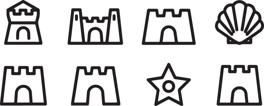 Assorted architectural elements and decorative symbols in black and white Vector