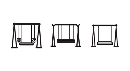 Three black silhouettes of different swings for kids playground equipment outdoor recreational activities swings with and without backrest