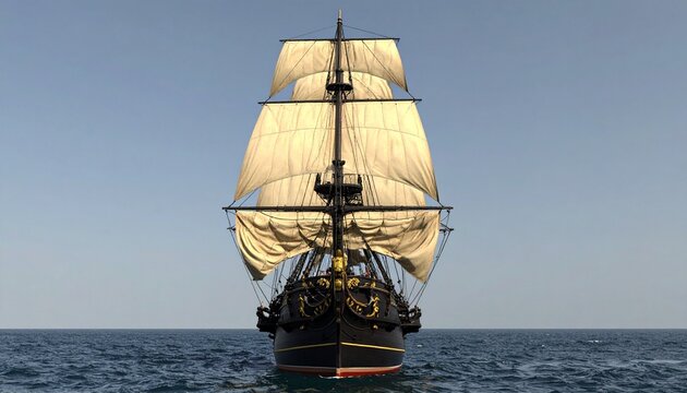 Large wooden galleon with sails fully unfurled