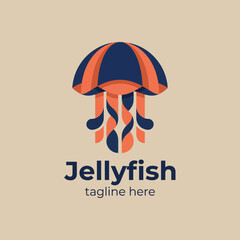 This modern jellyfish logo is designed with bold colors and simple shapes, creating a striking visual identity ideal for businesses related to ocean, nature, or marine themes. © jinduo