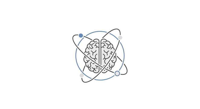 Brain with atomic structure illustration.