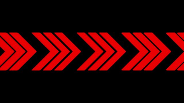 Red Neon Glowing Chevron Arrows Moving Backward on Black Background