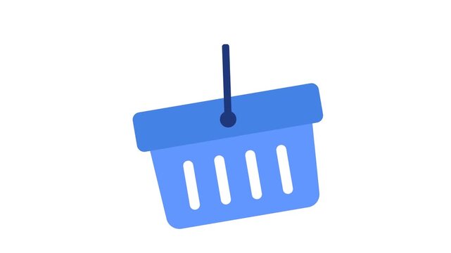 Animated blue shopping basket icon looping