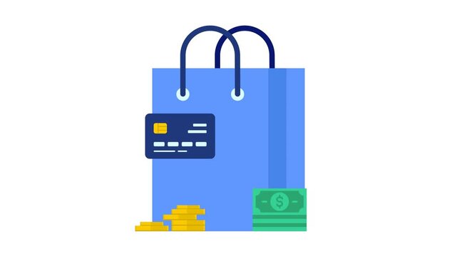 Shopping bag payment methods animation concept