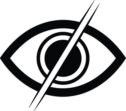 A black and white vector graphic of a stylized eye with a diagonal line through it, symbolizing blindness or vision loss.