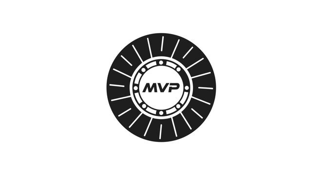MVP logo design with sunburst pattern.