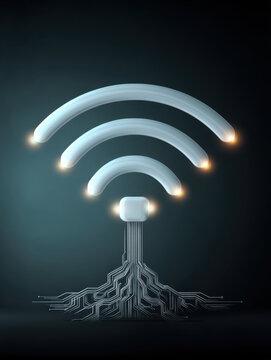 WiFi symbol glowing with circuit roots digital connection technology internet futuristic network innovation communication