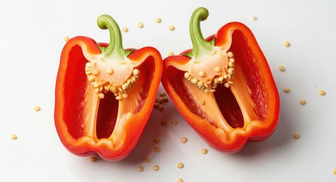 Halved red bell peppers a vibrant still life of fresh produce