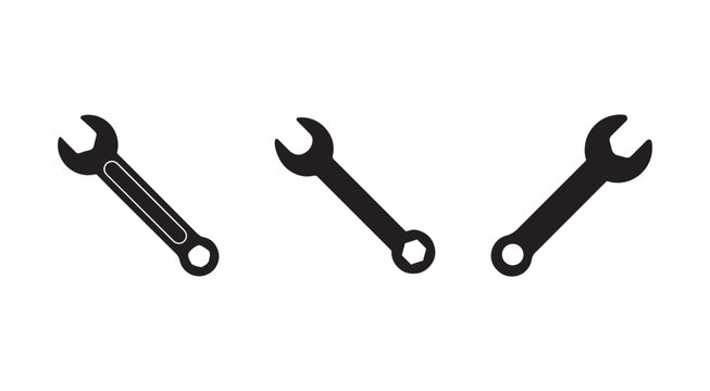 Three black wrenches on white background  adjustable tools for loosening and tightening bolts and nuts