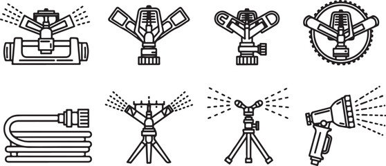 Naklejka premium Various tools and equipment drawn in black and white line art Vector