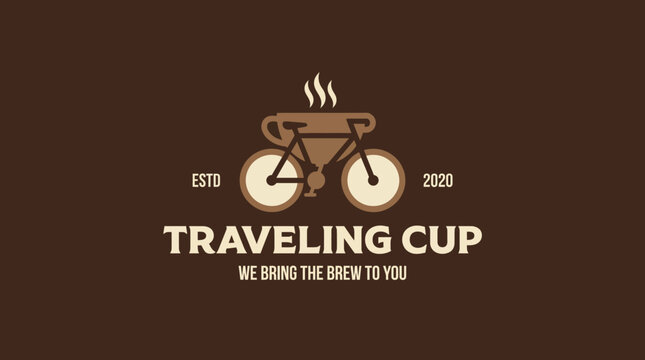 A simple yet effective logo design featuring a bicycle carrying a coffee cup, representing a modern, mobile coffee delivery service ideal for coffee lovers on the go.