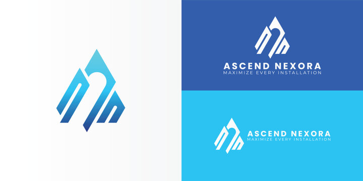 The modern technology logo features an abstract upward monogram with blue gradients to symbolise growth, optimisation, automation, efficiency, and scalable revenue performance.