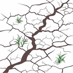 Obraz premium A stark depiction showcases cracked earth with small patches of vibrant green vegetation bravely pushing through the fissures high quality