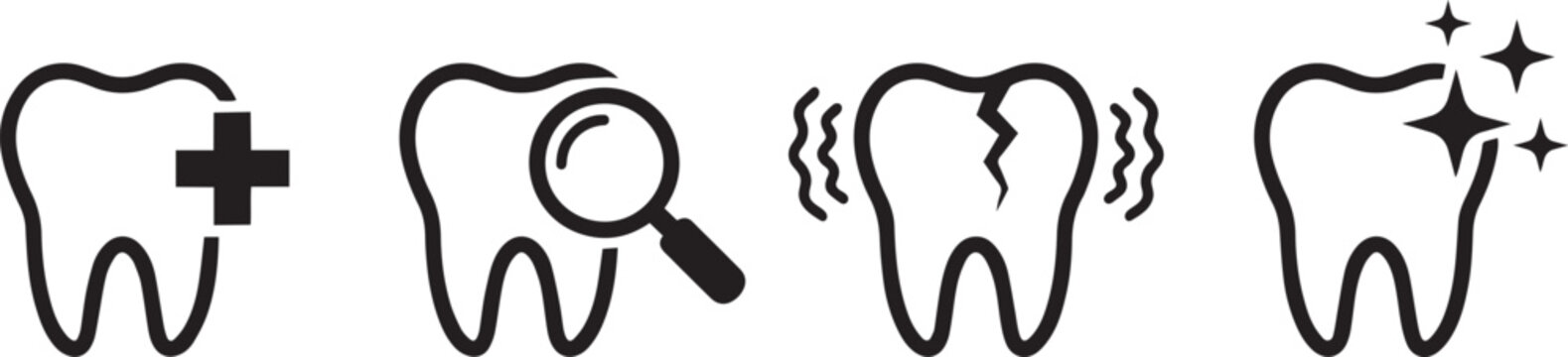 dental tooth icon set treatment examination problem whitening vector illustration