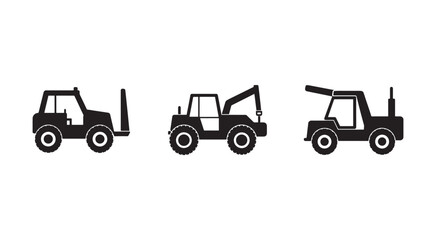 Naklejka premium Three different views of a forklift truck from the side industrial vehicle equipment for lifting and moving heavy loads in warehouses and construction sites
