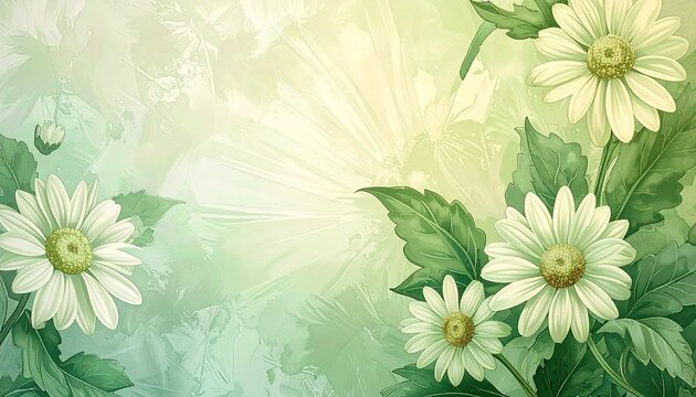 Soft watercolor daisies on light green gradient background for elegant wall decor