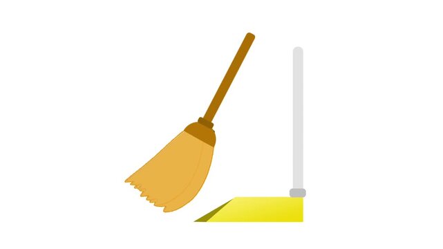 Broom and Dustpan Sweeping Flat Animation