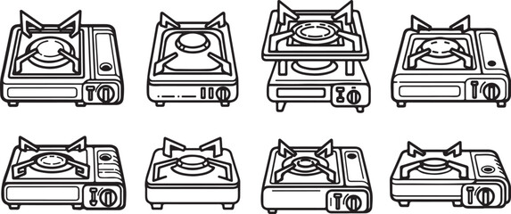 Line drawings of different types of trucks with various cargo configurations Vector © rohan