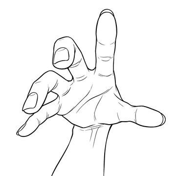 Hand drawn line art of female hand reaching towards camera.