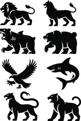 Obraz premium 8 Animals Icon Bundle Vector | Cute Animal Set Black White Minimal Icons Isolated Design Pack