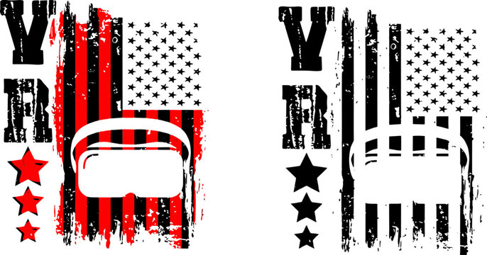 VR Gaming USA Flag T-shirt Design Gamer Vintage