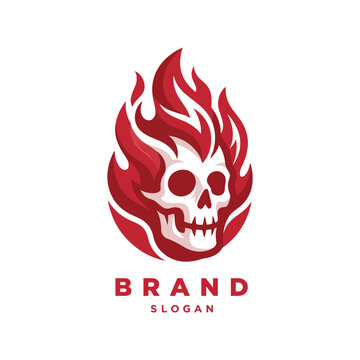 A striking design featuring a skull engulfed in flames, embodying themes of danger and rebellion, ideal for edgy brand identity and strong visual communication.