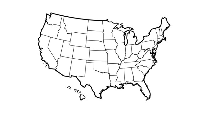 United States map vector illustration, black and white flat design