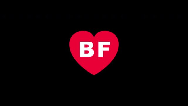 Pulsing Red Heart Icon With Bf B+f B F Breathing Love Symbol Loop Animation On Black Background