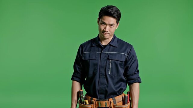 Confused businessman in front of green screen with puzzled expression