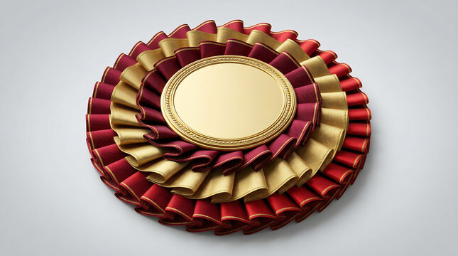 Elegant golden and red rosette with decorative embellishments, award design