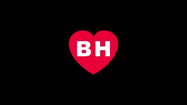 Pulsing Red Heart Icon With Bh B+h B H Breathing Love Symbol Loop Animation On Black Background