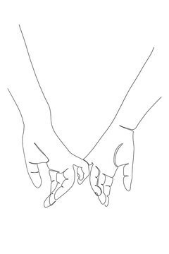 One Line Drawing Of Hands Holding Each Other By The Pinky